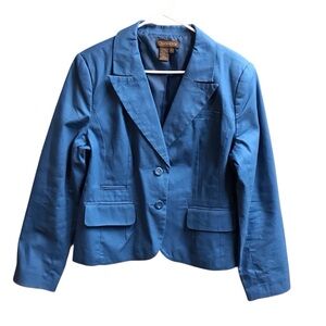 Chadwicks Collection Women's Size 14 Blue Cotton 2 Button Blazer Jacket
